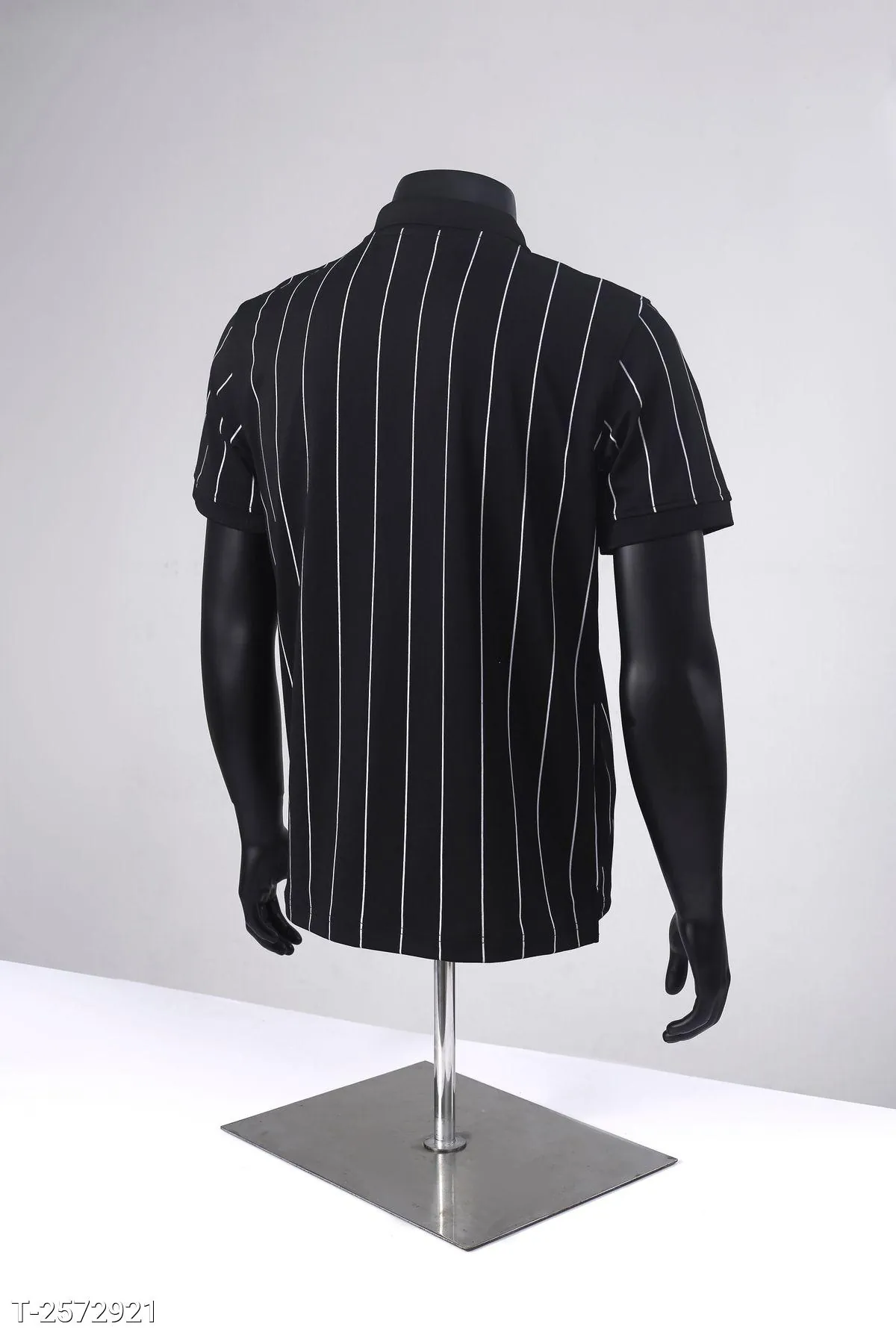 Áo Polo Nam Cổ Bẻ Ngắn Tay Vải Cá Sấu Họa Tiết Kẻ Sọc Dọc Co Giãn Style Hàn Quốc Màu Đen Kẻ - Ảnh chi tiết 2